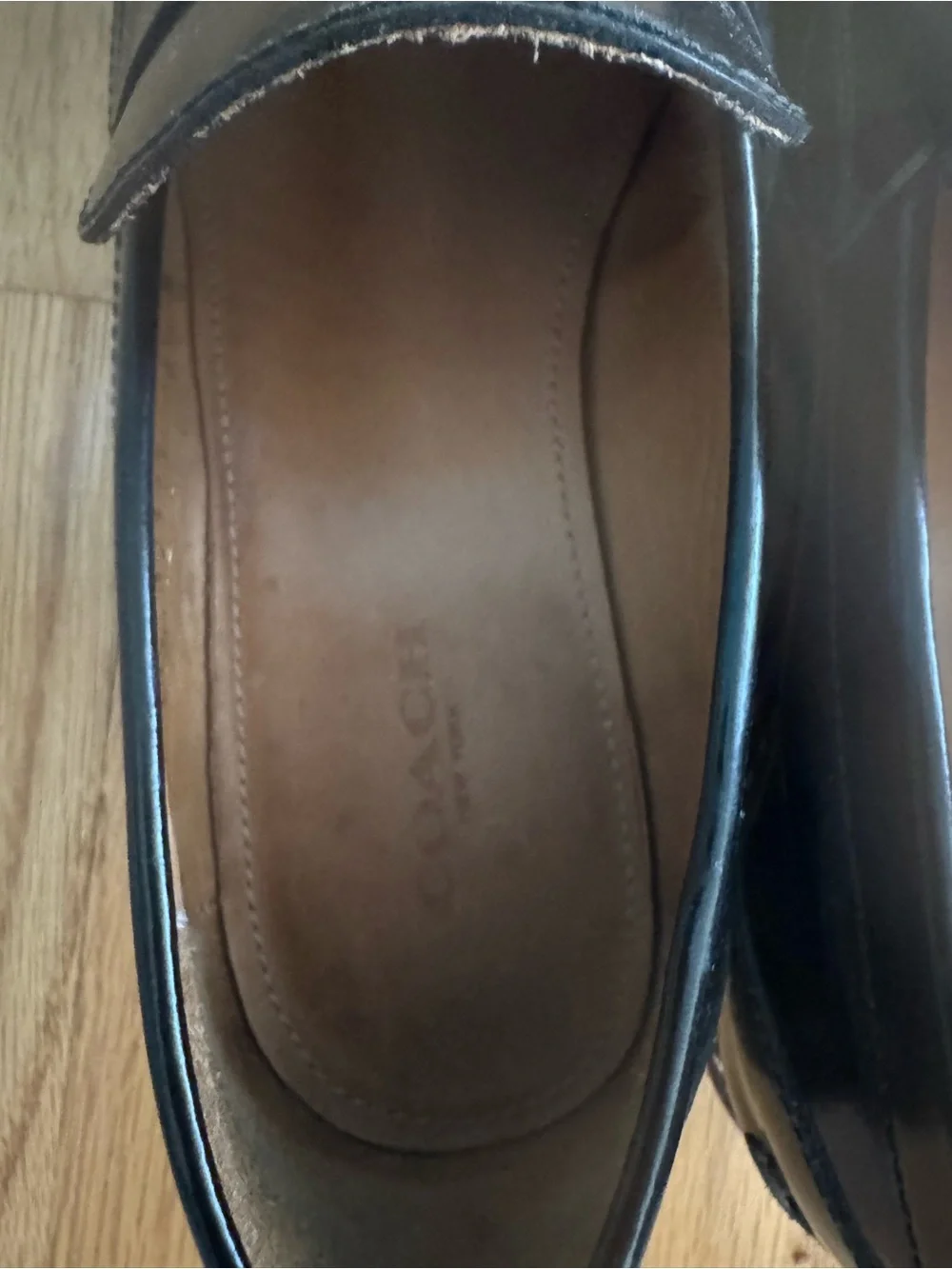 Coach Black Leather Women's Penny Loafers with Lug Sole
